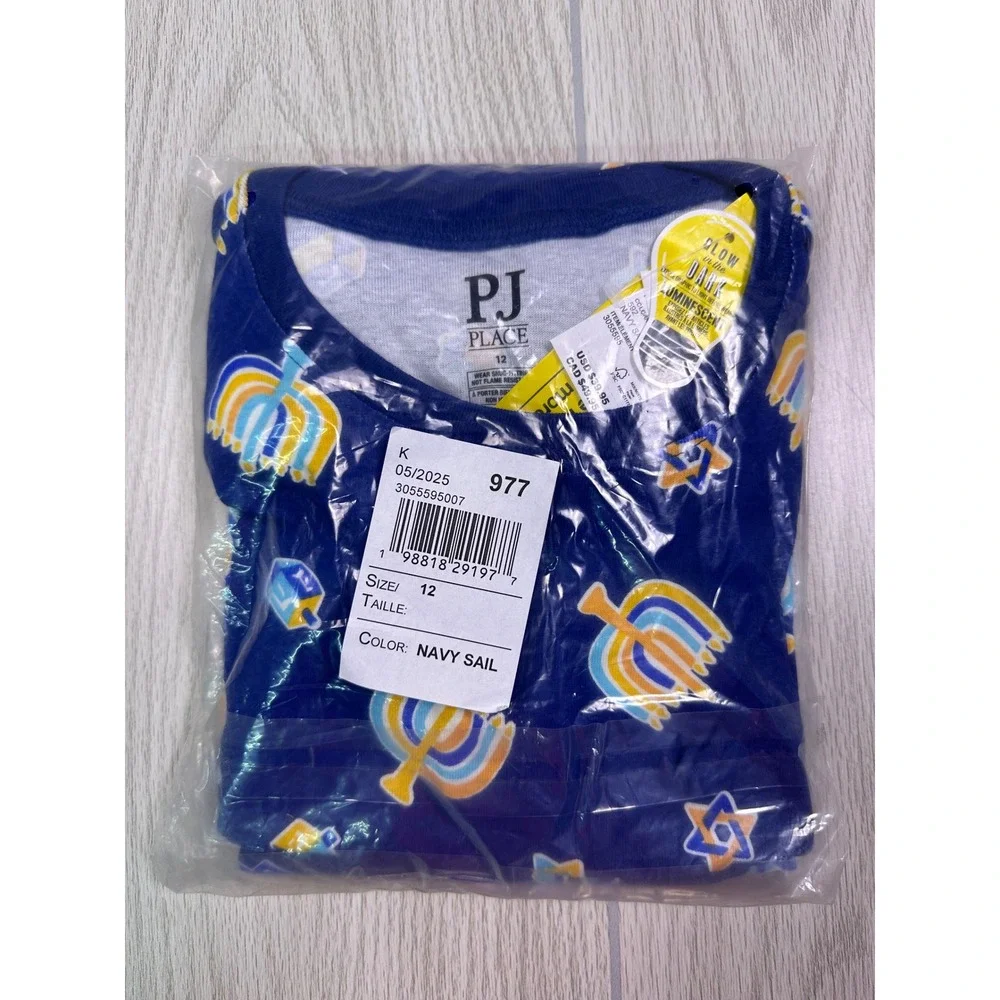 The Childrens Place Boys Hanukkah‎ Pajamas Navy Sail Glow in the Dark 12